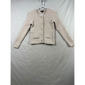 Ann Taylor Cardigan Women XSP Beige Diamond Cable Knit Gold Button Sweater